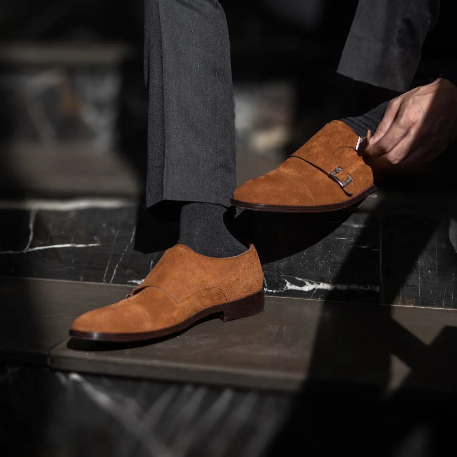 Boston Double Monk Strap Brown Suede Leather Shoes