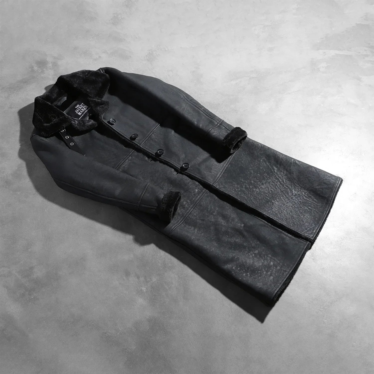 Alina Shearling Black Leather Coat