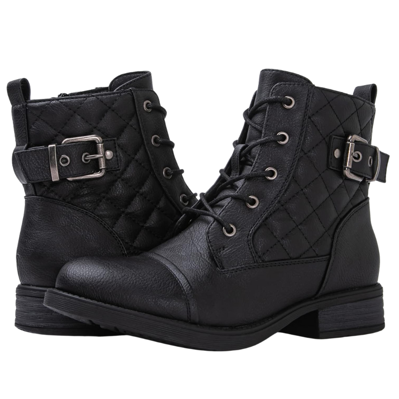 Black Women's Comfortable Combat Ankle Boots