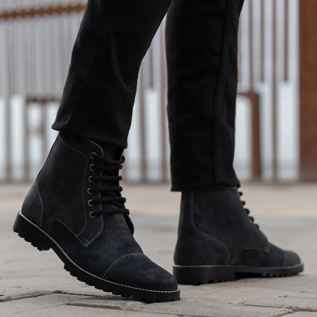 Knight Derby Grey Suede Leather Boots - TerraGrip