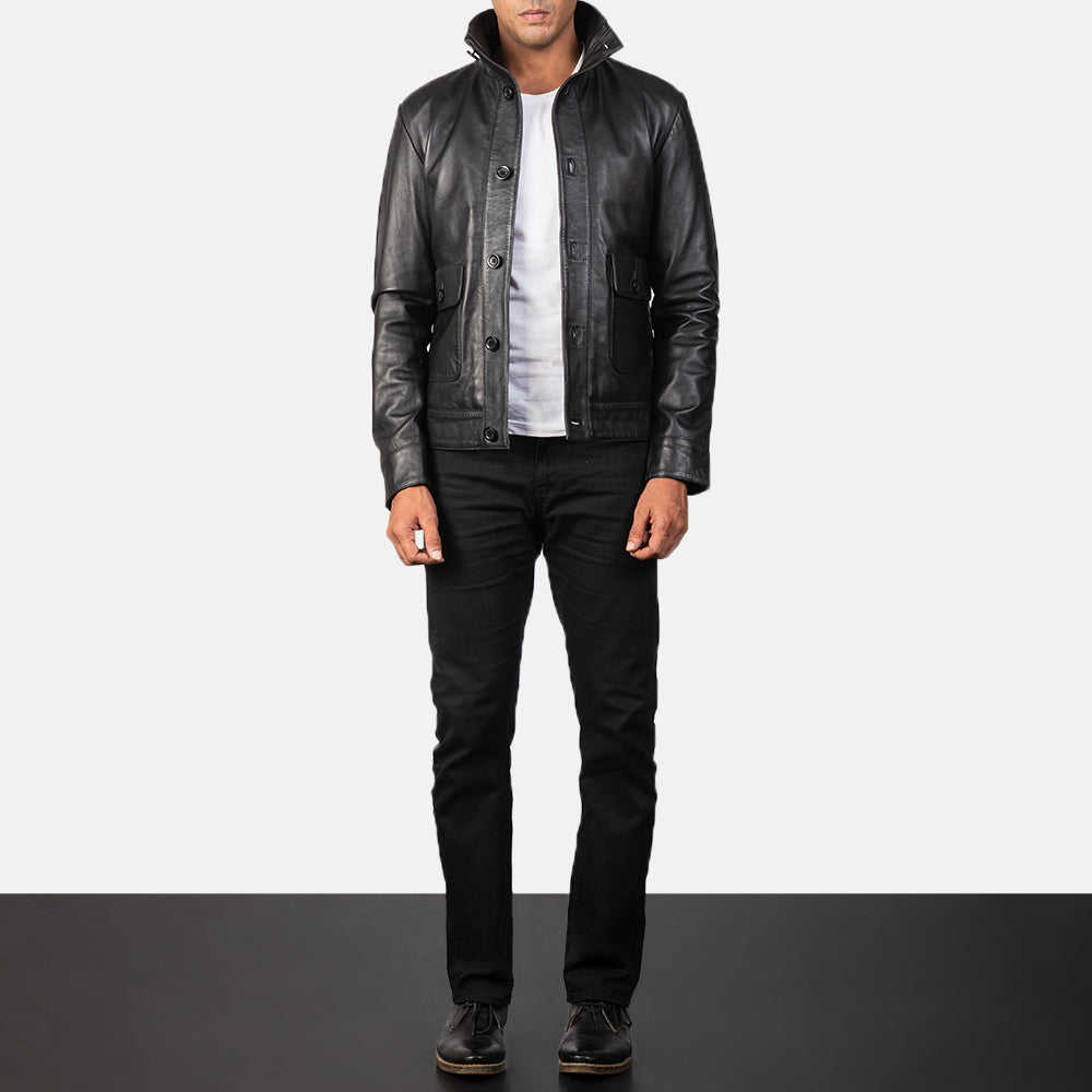 Columbus Black Leather Bomber Jacket