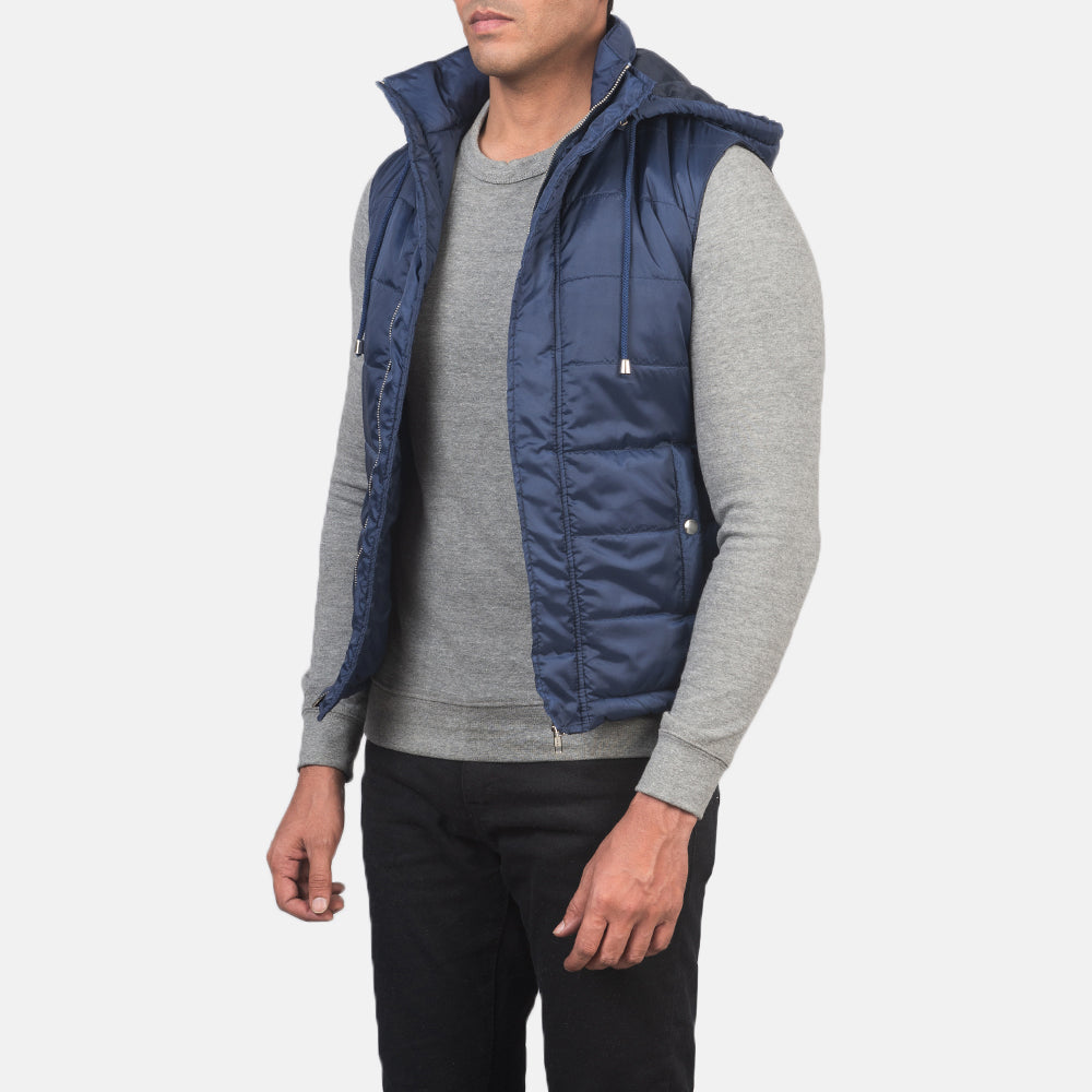 Fuston Blue Hooded Puffer Vest