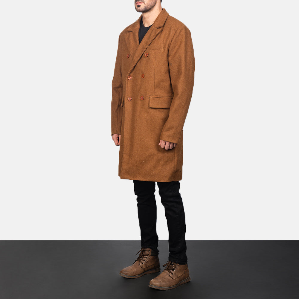 Claud Khaki Wool Double Breasted Coat