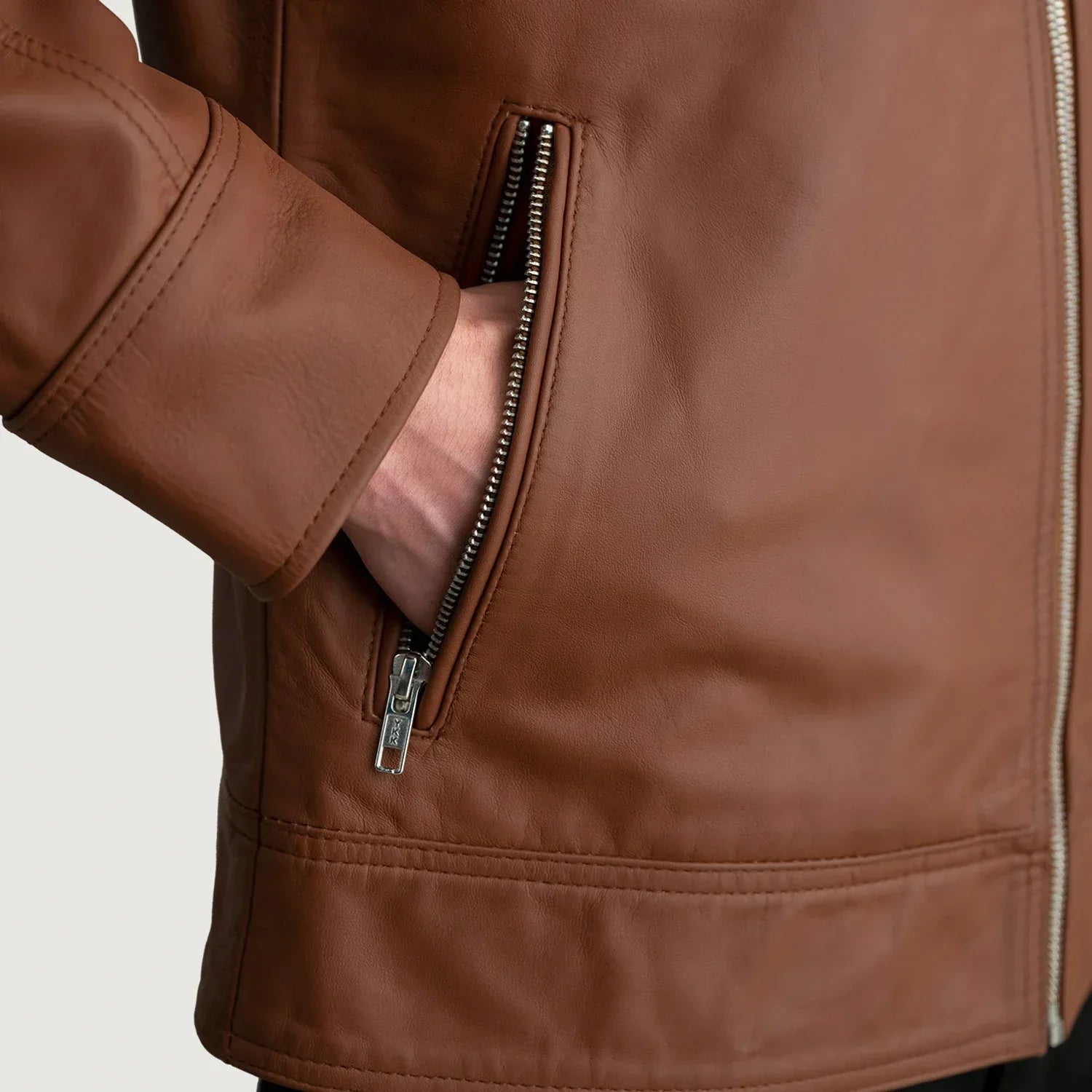 Lavendard Matte Brown Leather Biker Jacket