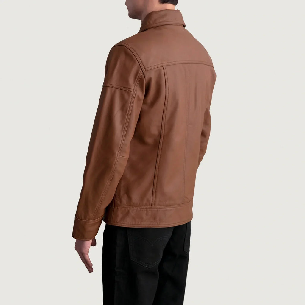 Lavendard Matte Brown Leather Biker Jacket
