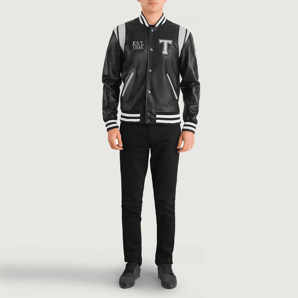 Liberte Texas Black Leather Varsity Jacket