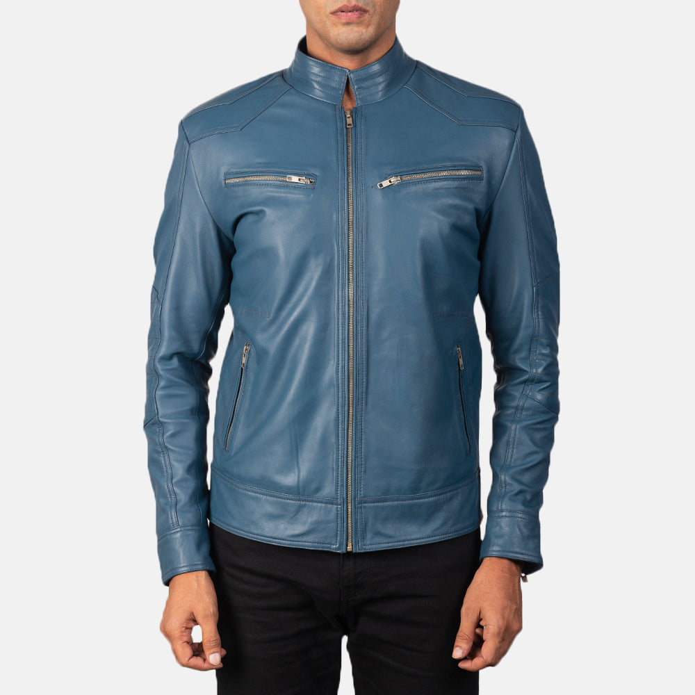Mack Blue Leather Biker Jacket