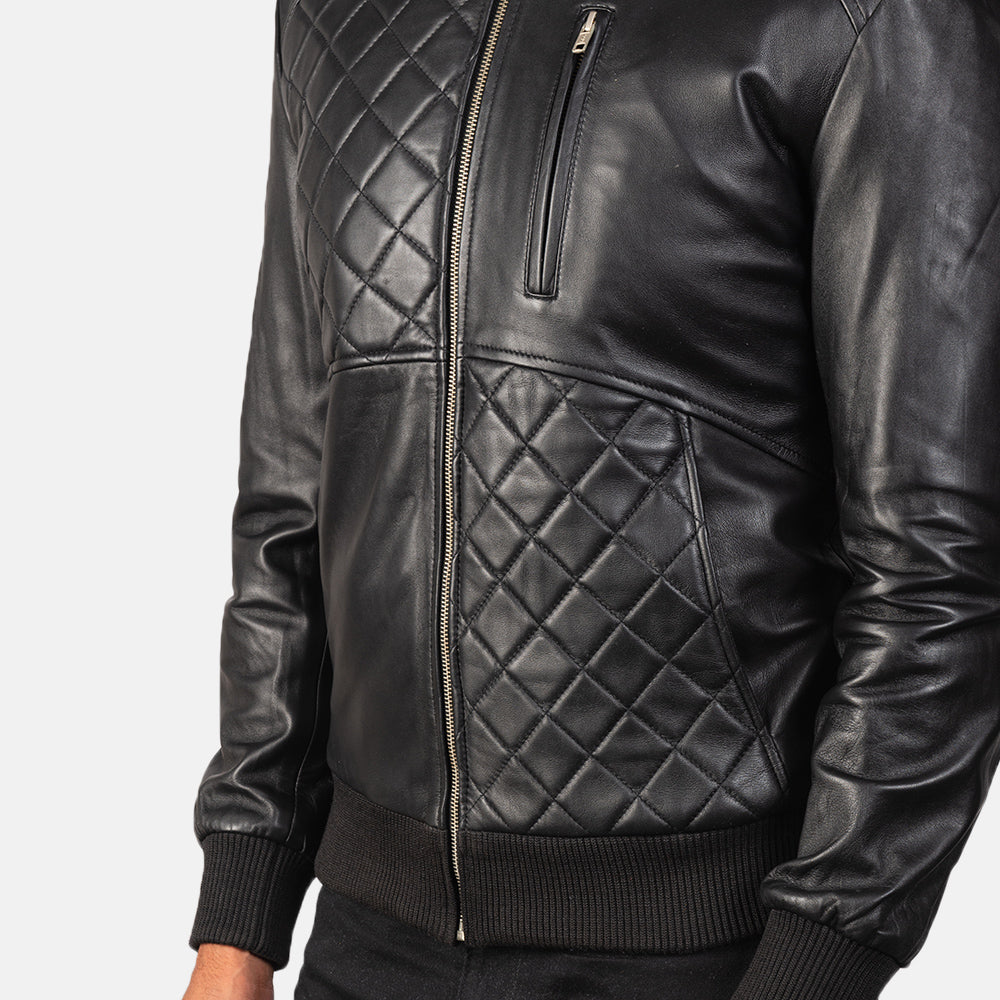 Moda Black Leather Bomber Jacket