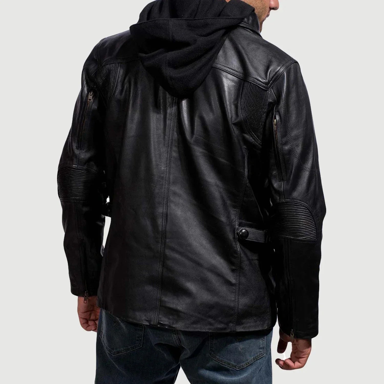 Moulder Hooded Black Leather Jacket