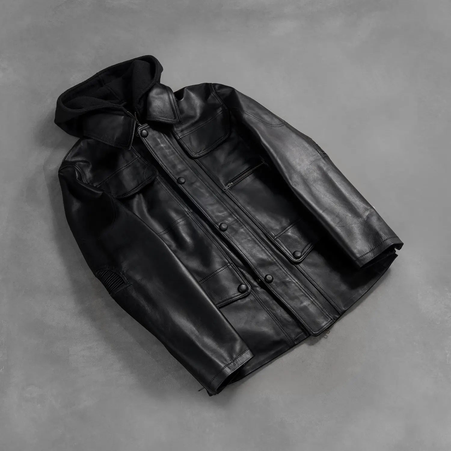 Moulder Hooded Black Leather Jacket