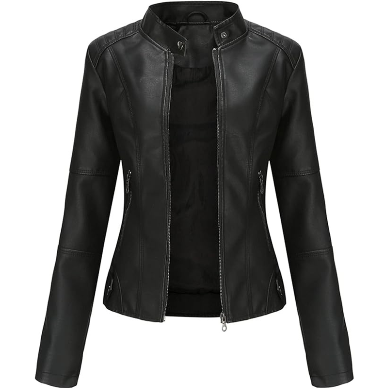 Women's Studded Floral Faux Leather Jacket