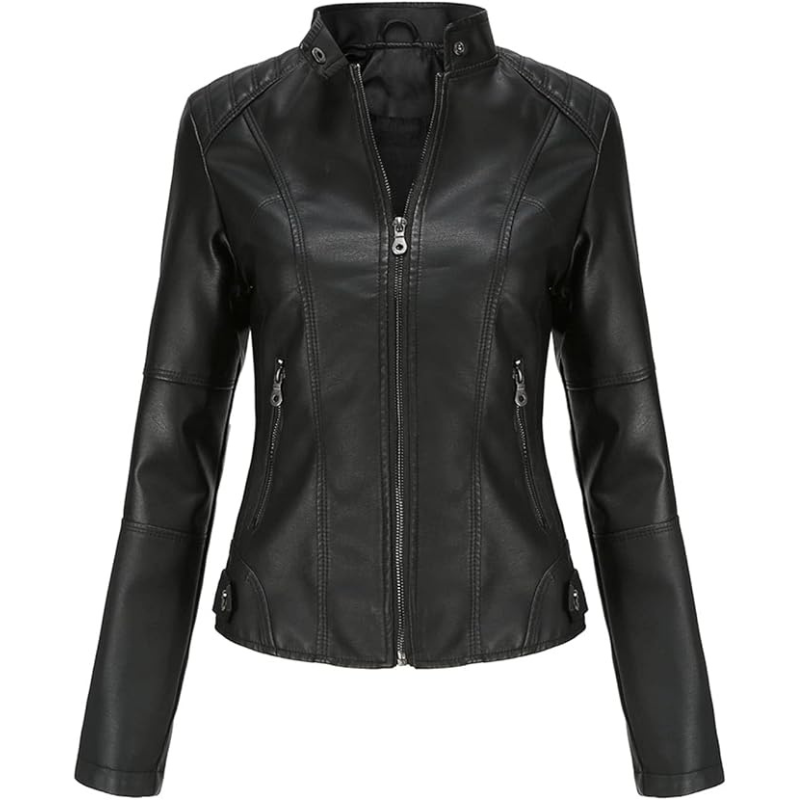 Women's Studded Floral Faux Leather Jacket