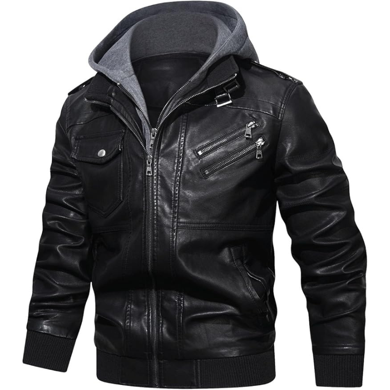 Men's Stand Collar Faux Leather Jacket