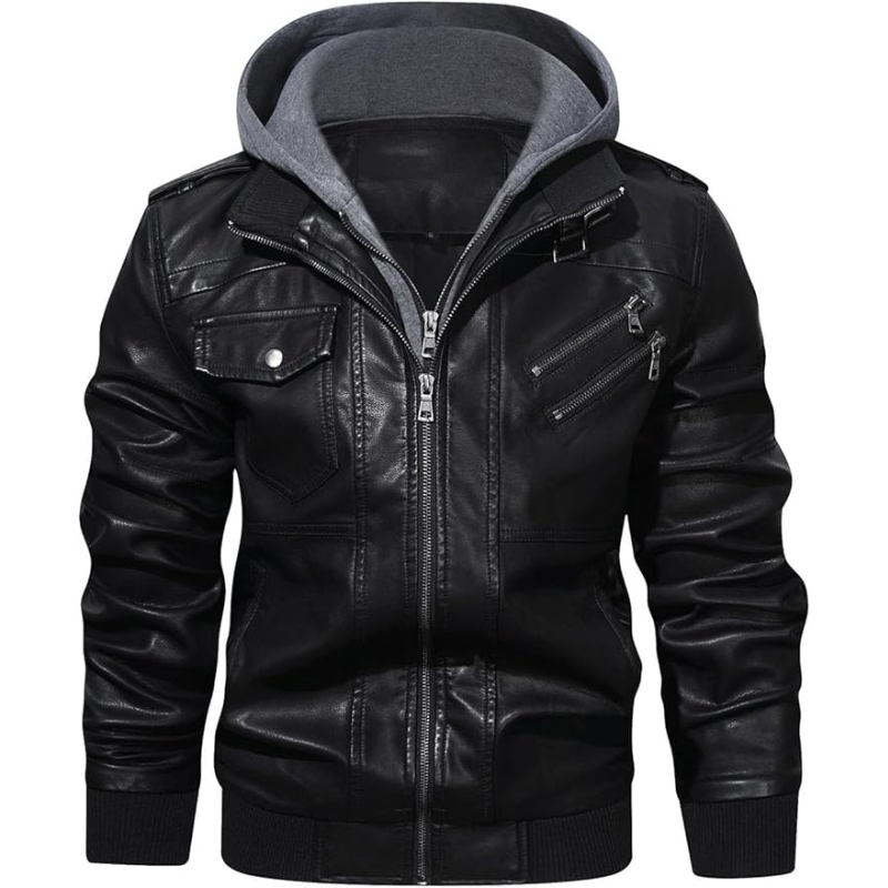 Men's Stand Collar Faux Leather Jacket